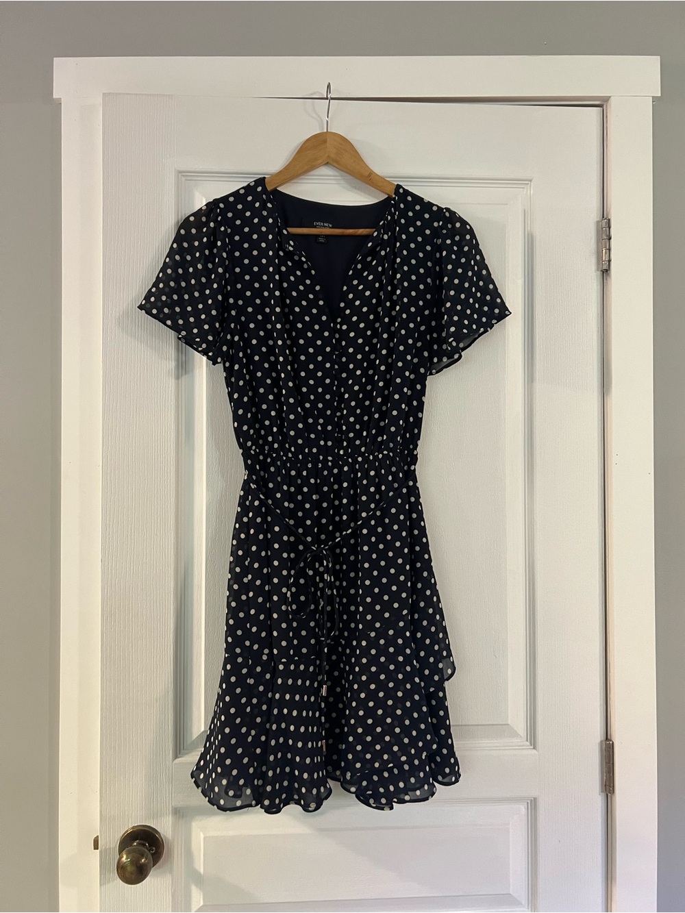 Ever New Navy Polka Dot V-Neck Tie-Waist Mini Dress
